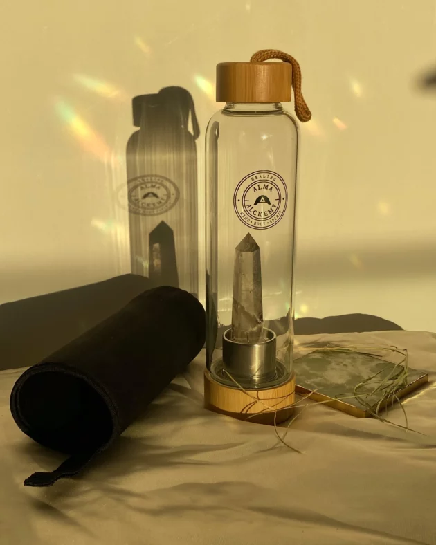 Clear Quartz Crystal Bamboo Water Bottle