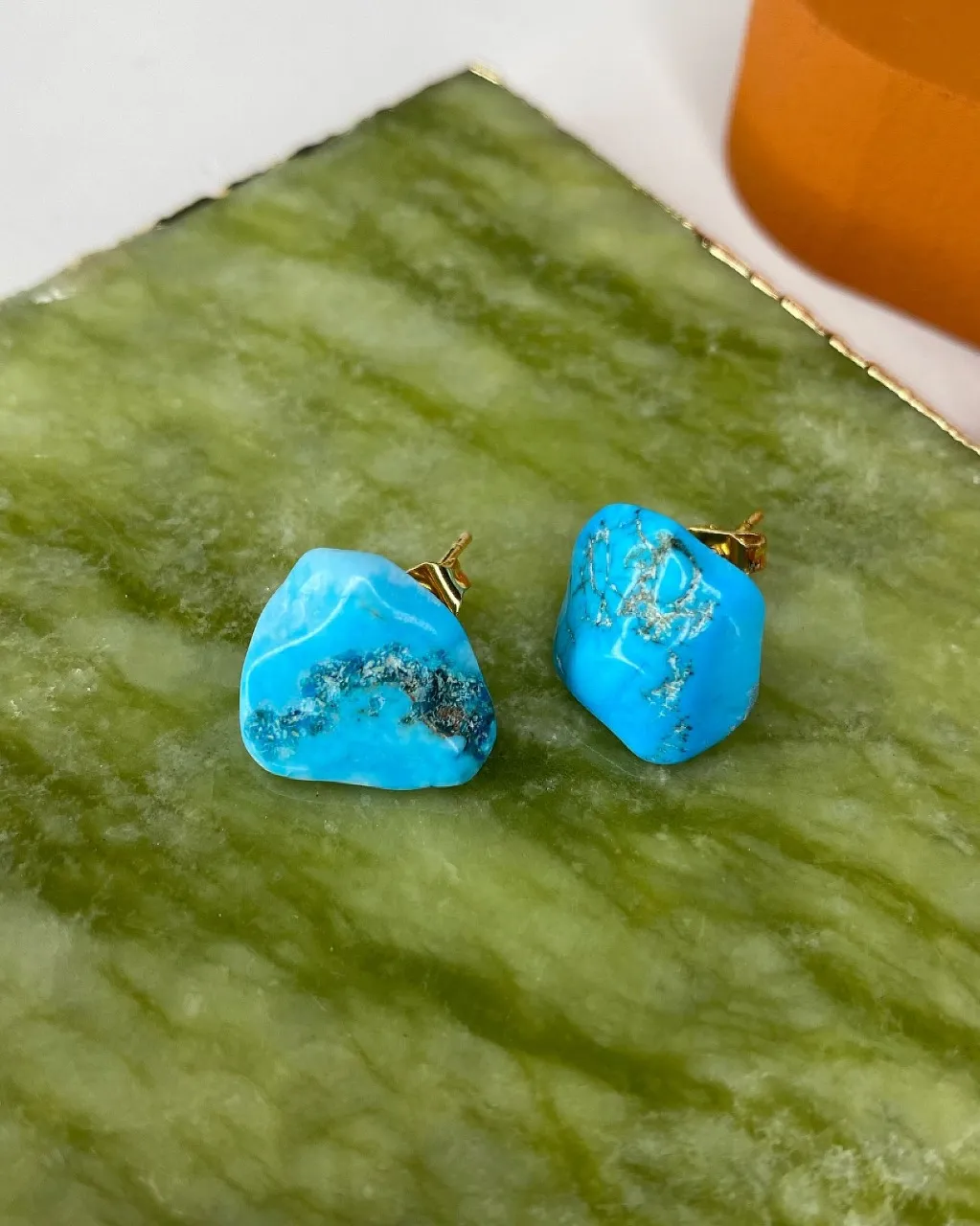 Gold-Plated Turquoise Stud Earrings
