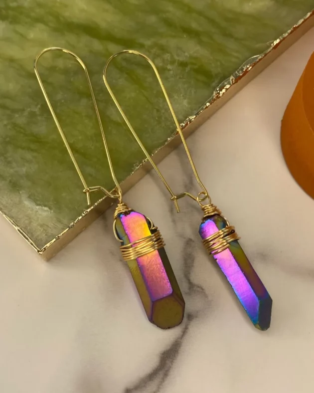 Rainbow Aura Quartz Dangle Earrings