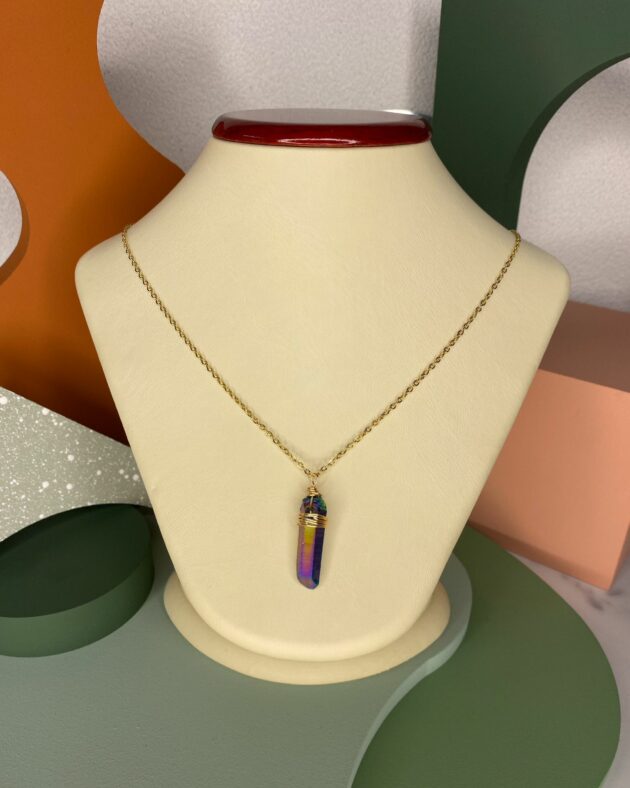 rainbow aura quartz necklace